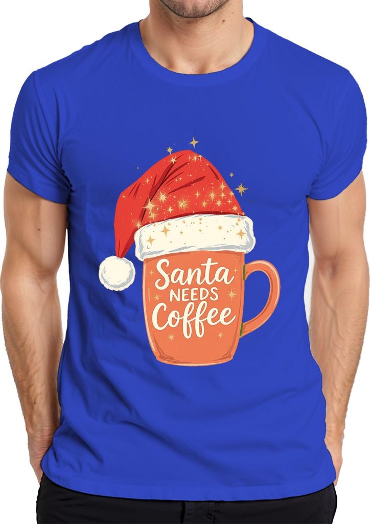 Santa Needs Coffee Weihnachtsmann Kaffee Weihnachten Geschenk Herren T-Shirt, Blau, L