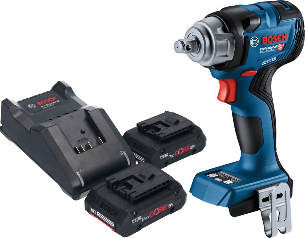Bosch GDS 18V-330 HC Professional Akku Schlagschrauber 18 V 330 Nm 1/2" Brushless + 2x ProCORE Akku 4,0 Ah + Ladegerät