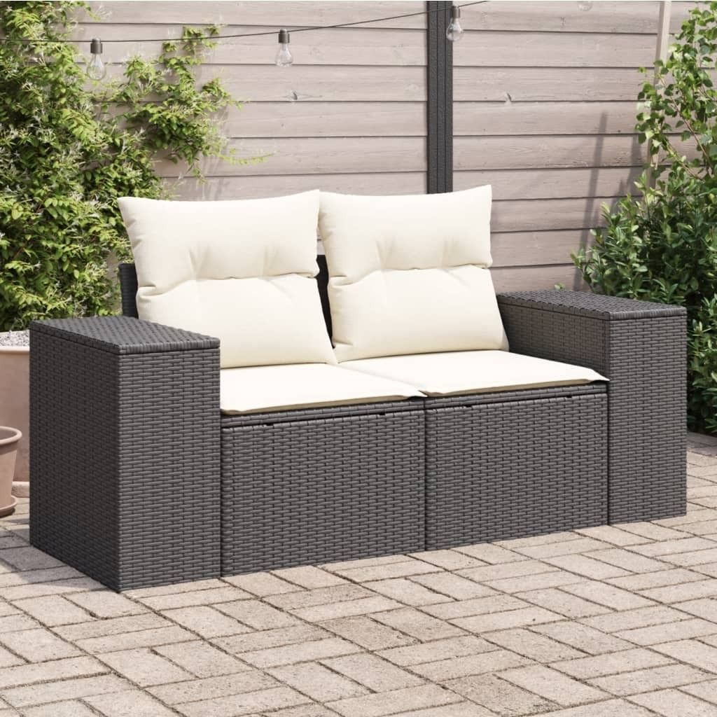 ZMH Gartensofa mit Kissen 2-Sitzer Schwarz Poly Rattan