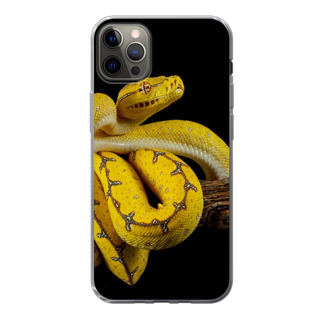 MuchoWow Handyhülle Schutzhülle Hülle für iPhone 13 Pro Max Schlange - Zweig - Gelb Silikon Softcase Handy Hülle - Mobiltelefon