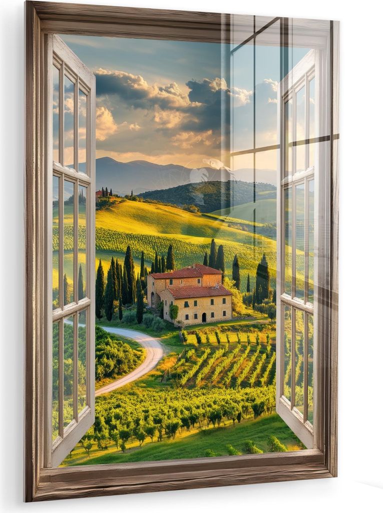 MuchoWow Glasbilder - Bilder auf Wandbild - Foto auf Glas Ansichten - Toskana - Landschaft - Sommer 30x40 cm Wanddekoration aus Glas - Acrylglasbil...