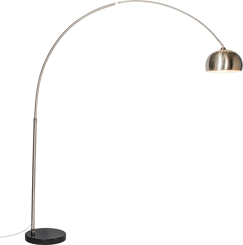 QAZQA - Modern Bogenleuchte I Bogenlampe I Lampe I Leuchte Stahl I Silber I nickel matt Metallschirm 32 cm verstellbar - XXL I Wohnzimmer - Stahl L...