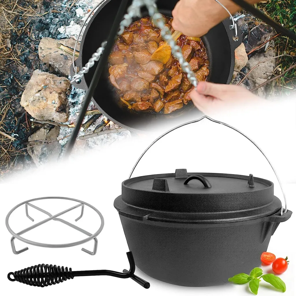 Set Dutch Oven 12 Pièces Multifonction en Fonte avec Gaufrier Intégré