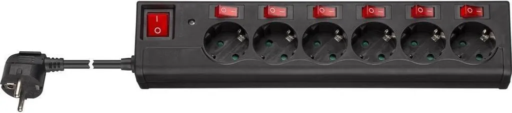 Goobay 72567 Presa multipla con protezione da sovratensione e interruttore 1,5 m, nero - 6x prese con contatto di terra commutabili singolarmente, chiusura a prova di bambino