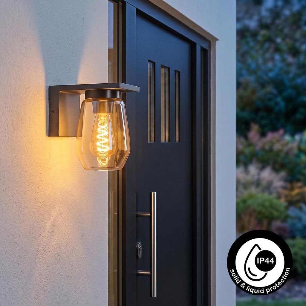 Schluderbach moderne Wandlampe aus Metall/Glas in Anthrazit/Bernsteinfarben