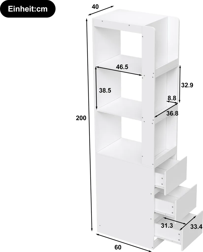 Bibliothèque pour petit espace, meuble colonne blanc 200cm multi-usage - 4