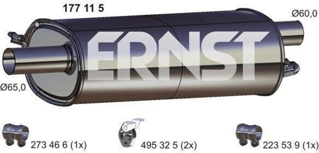 ERNST 177115 Mittelschalldämpfer Schalldämpfer für VW Multivan VI (SGF, SGM, SGN) Transporter VI Bus (SGB, SGG, SGJ) Transporter VI Kastenwagen