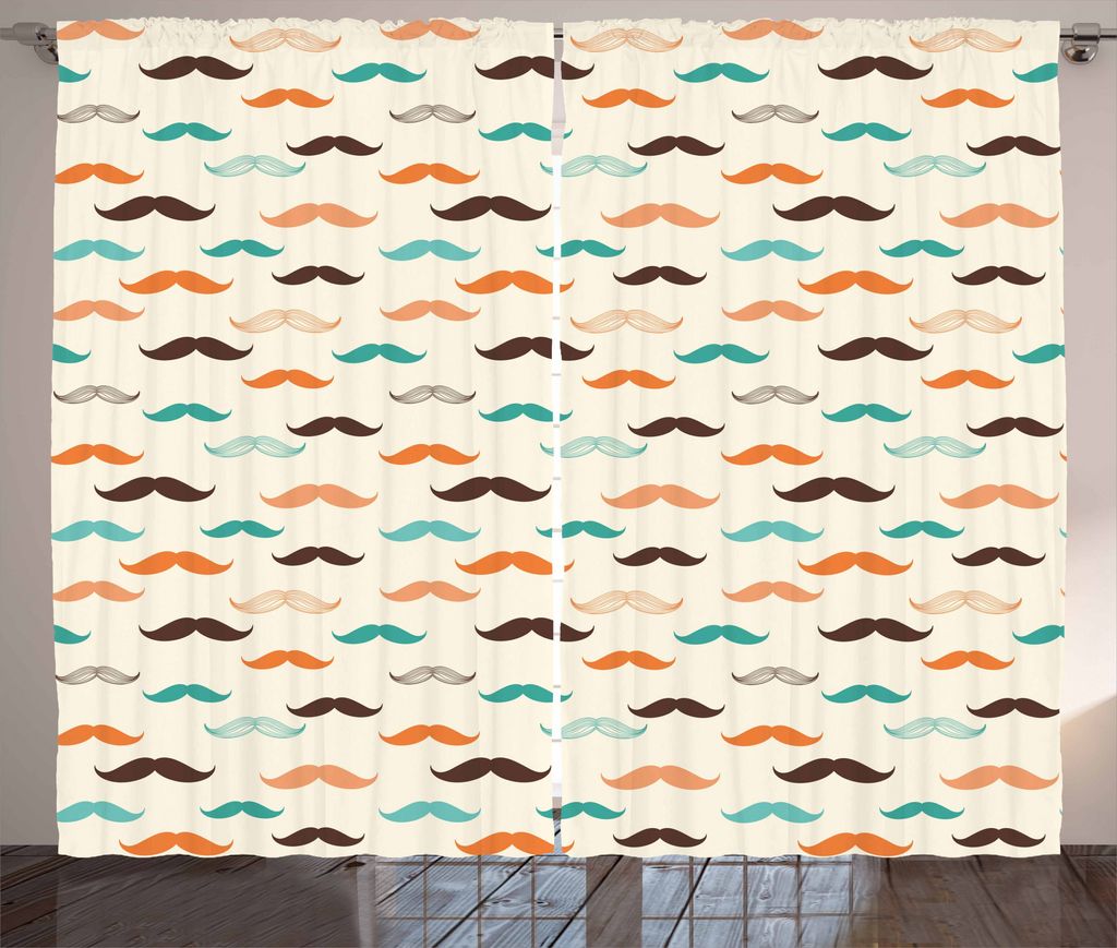 ABAKUHAUS Indie Rustikaler Gardine, Retro Schnurrbart-Muster, Schlafzimmer Kräuselband Vorhang mit Schlaufen und Haken, 280 x 225 cm, Orange Braun...