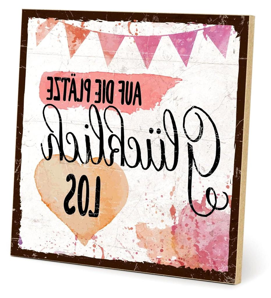 Holzschild mit Spruch – glücklich – im Vintage-Stil als Geschenk und Dekoration zum Thema Jetzt und genießen