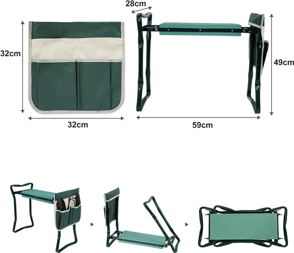 Tabouret de jardin pliable multifonction avec rembourrage pour genoux