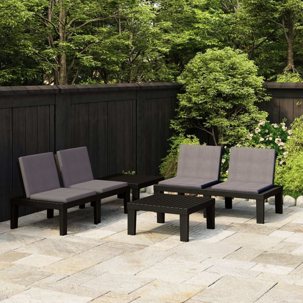 Möbel 4-tlg. Garten-Lounge-Set mit Auflagen Kunststoff Grau - Balkonmöbel 3059832