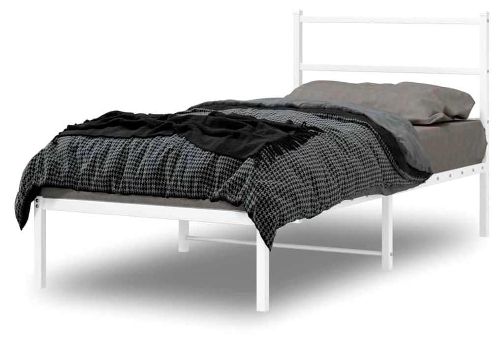 Bettgestell mit Kopfteil aus Metall in Weiß 90x200 cm