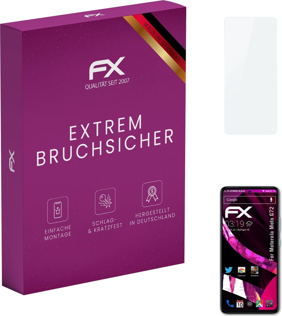 atFoliX FX-Hybrid-Glass Displayfolie kompatibel mit Motorola Moto G72 Glasfolie