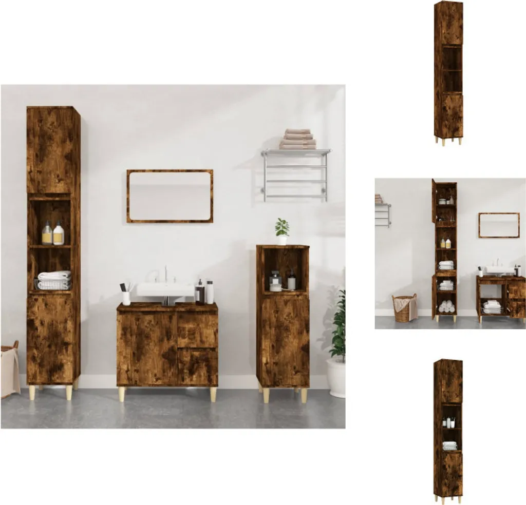 Mobile Colonna Bagno 30x30x190 cm Rovere Fumé - Montaggio Facile