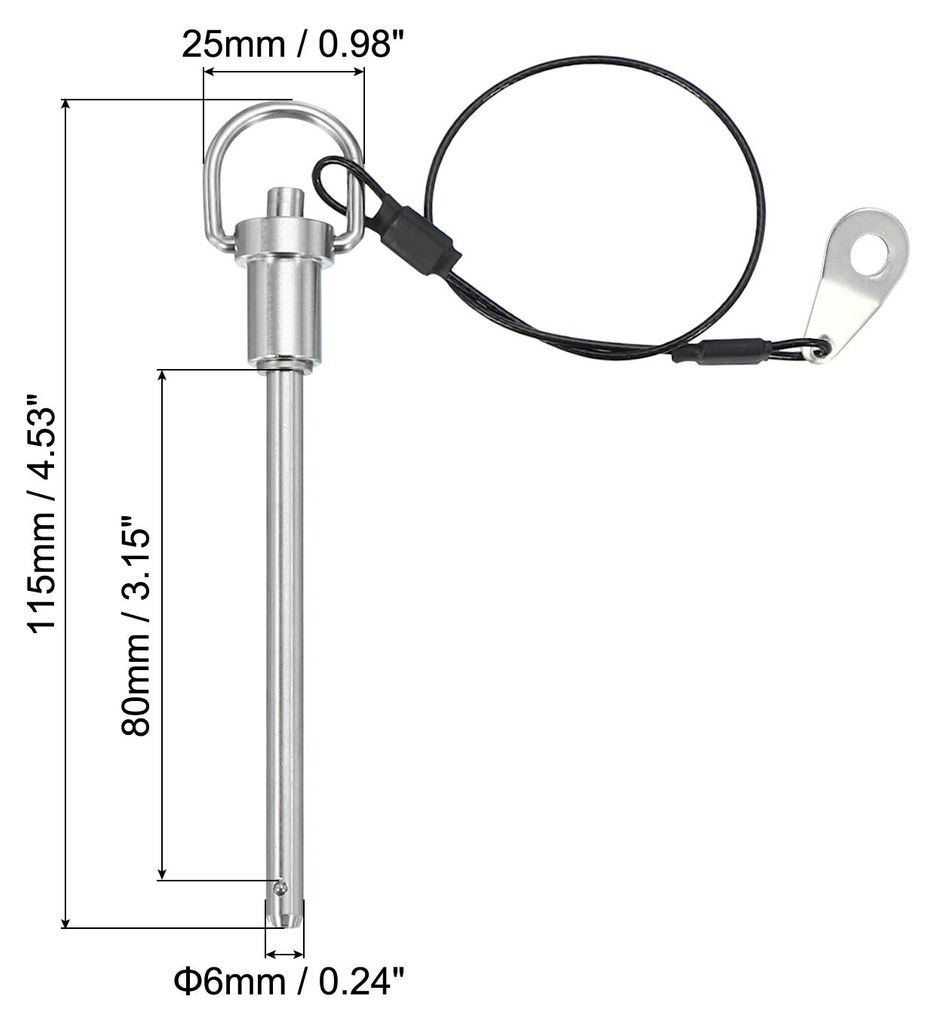 Edelstahl-Ringgriff-Verriegelungsstift 1/4" x 3,15", 304 Edelstahl-Kugelverriegelungsstifte Schnellverschluss-Sicherungsstifte mit Knopf 25 cm Drah...