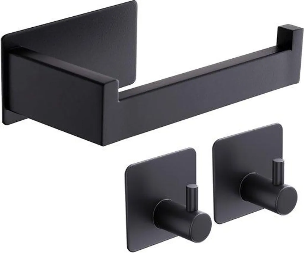Porte-papier toilette adhésif inox noir anti-corrosion sans trous