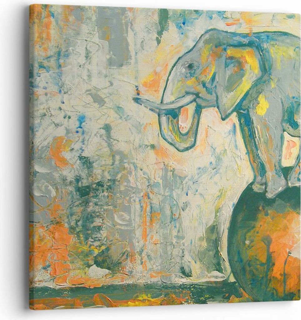 Bild auf Leinwand - Leinwandbild - Elefant Abstraktion - 40x40cm - Wand Bild - Wanddeko - Wandbilder - Leinwanddruck - Bilder - Kunstdruck - Wandde...
