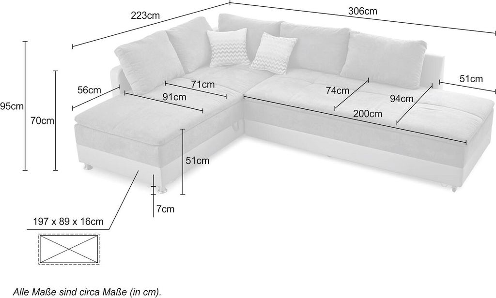 ECKSOFA-DAUERSCHLÄFER Doppelbett 306/223/95 cm Boxspring Produktbild 6