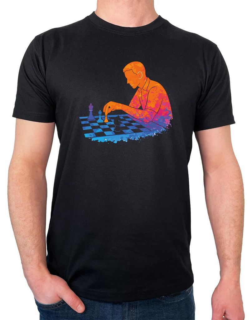 Huuraa Herren T-Shirt Schach bunte Silhouette XL Black Bio Baumwolle Fairtrade Herrenshirt Geschenkidee