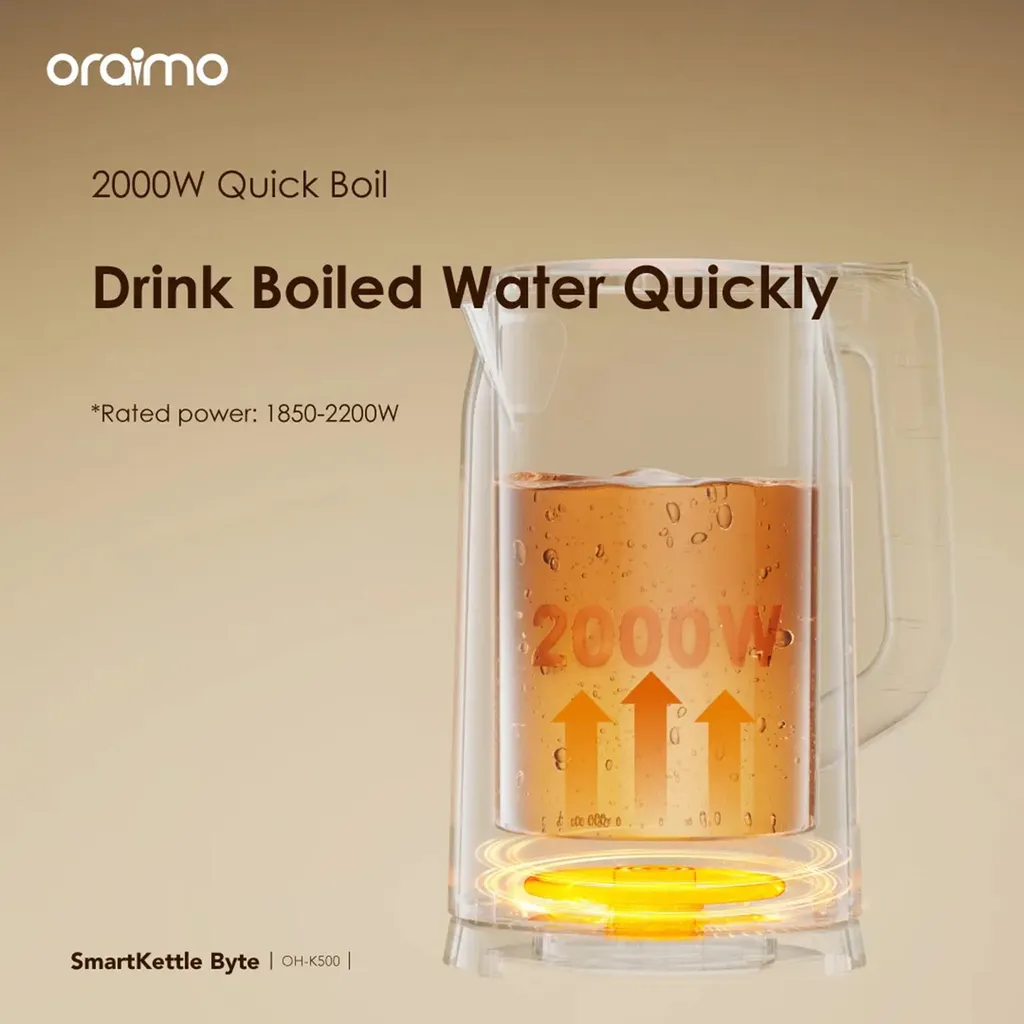 Bouilloire SmartKettle Byte Oraimo 1850W idéale pour le thé et café