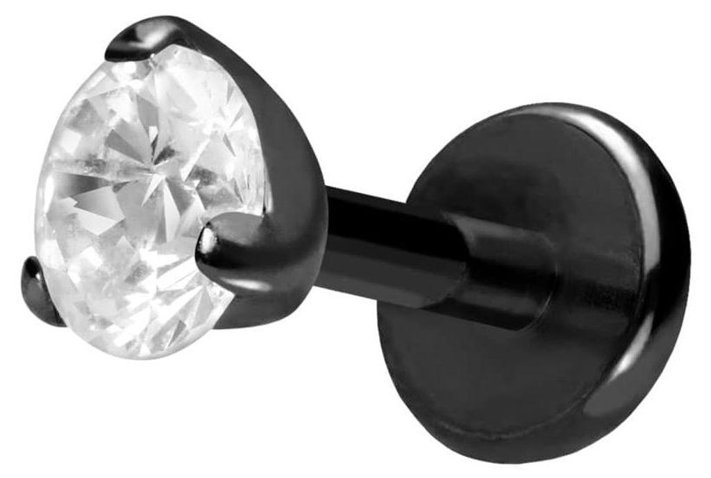 Ohrpiercing, Nasenpiercing Titan Labret mit Push Fit EINGEFASSTER KRISTALL Schwarz Stablänge: 5mm | Stabstärke: 1mm | Kristallgröße: 3mm