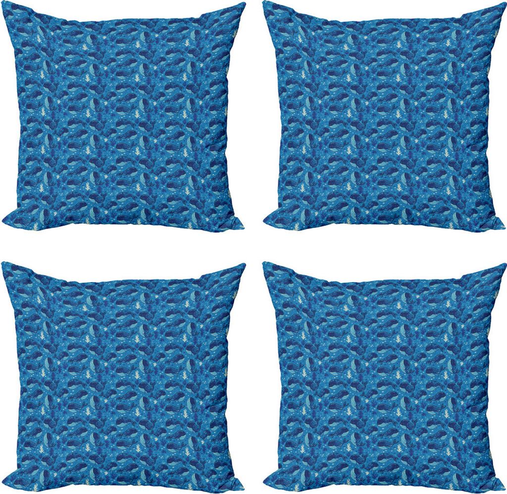 ABAKUHAUS Wal Kissenbezug Set (4 Stück), Aquatic Themed Entwurf, Moderner Doppelseitiger Digitaldruck, 45 cm x 45 cm, Marineblau Dunkelblau