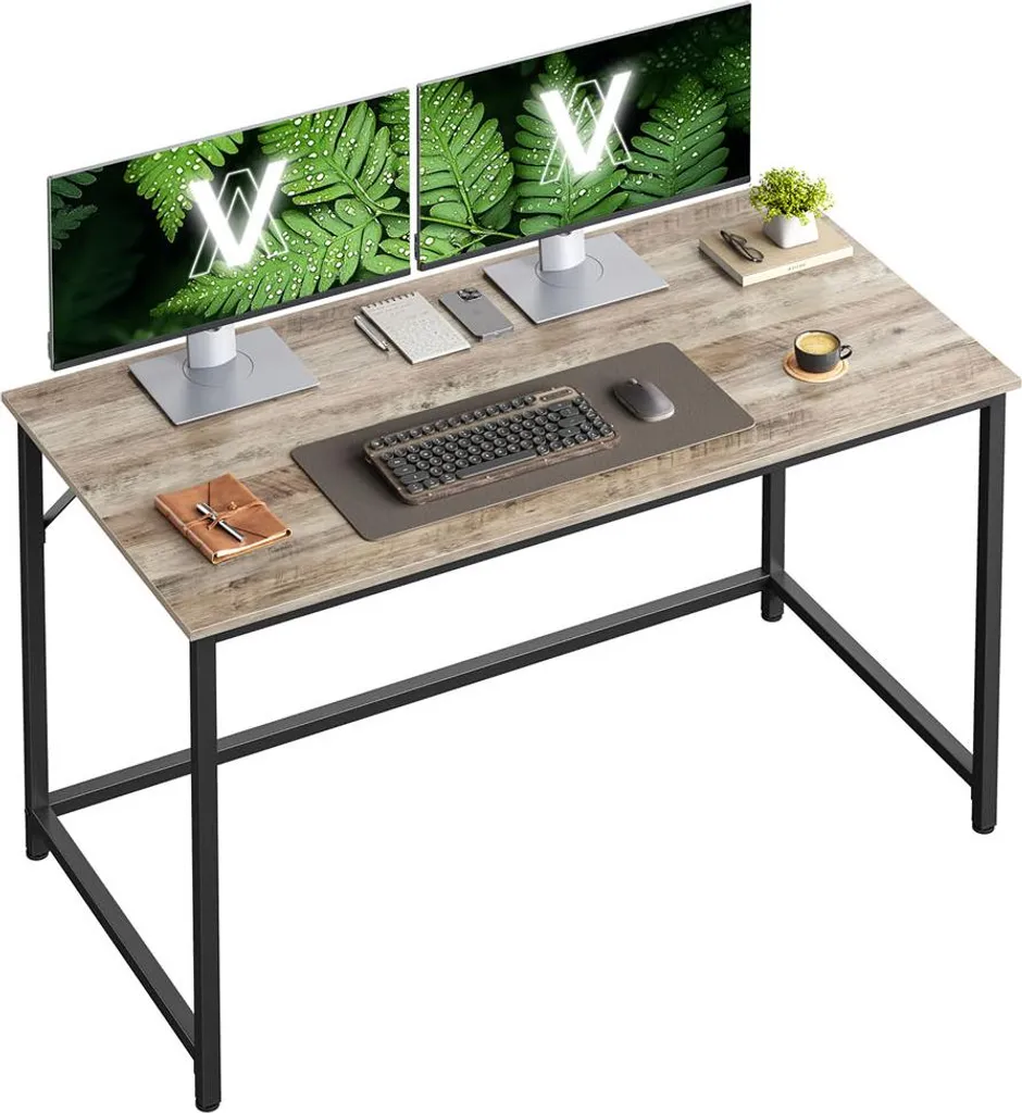 Bureau structure métallique 60x120x76 cm gris-beige moucheté de noir