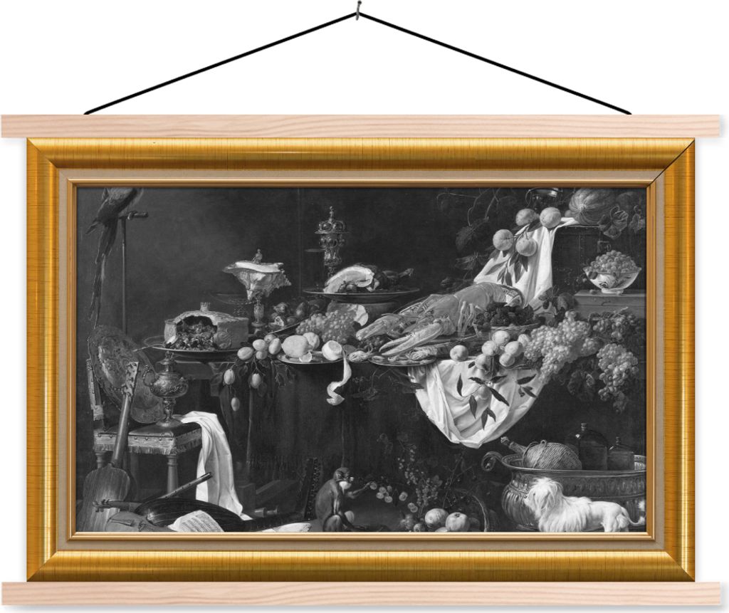 MuchoWow Textilposter Stilleben - Maler - Liste - Gold 60x40 cm mit holzfarbenen Rahmen - Bilder