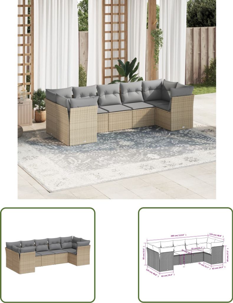The Living Store 7-tlg. Garten-Sofagarnitur mit Kissen Beige Poly Rattan