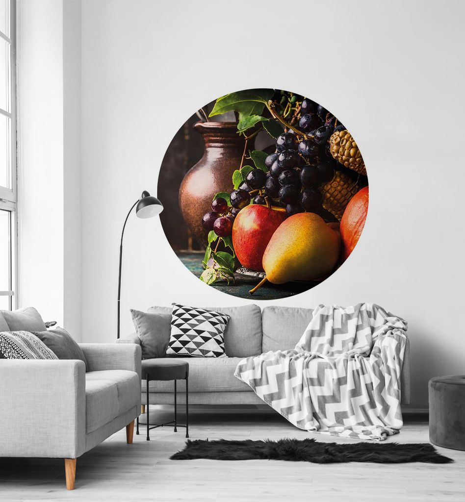 Fototapete Obstteller rund, Material:Premium Vlies 150g/qm, Größe Tapete:130cm rund
