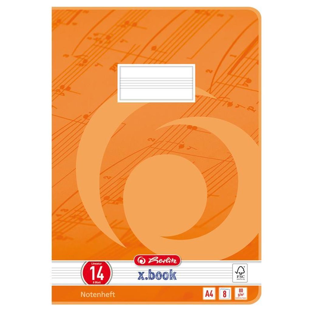 herlitz Notenheft x.book, DIN A4, Lineatur 14, 8 Blatt Zdjęcie produktu 