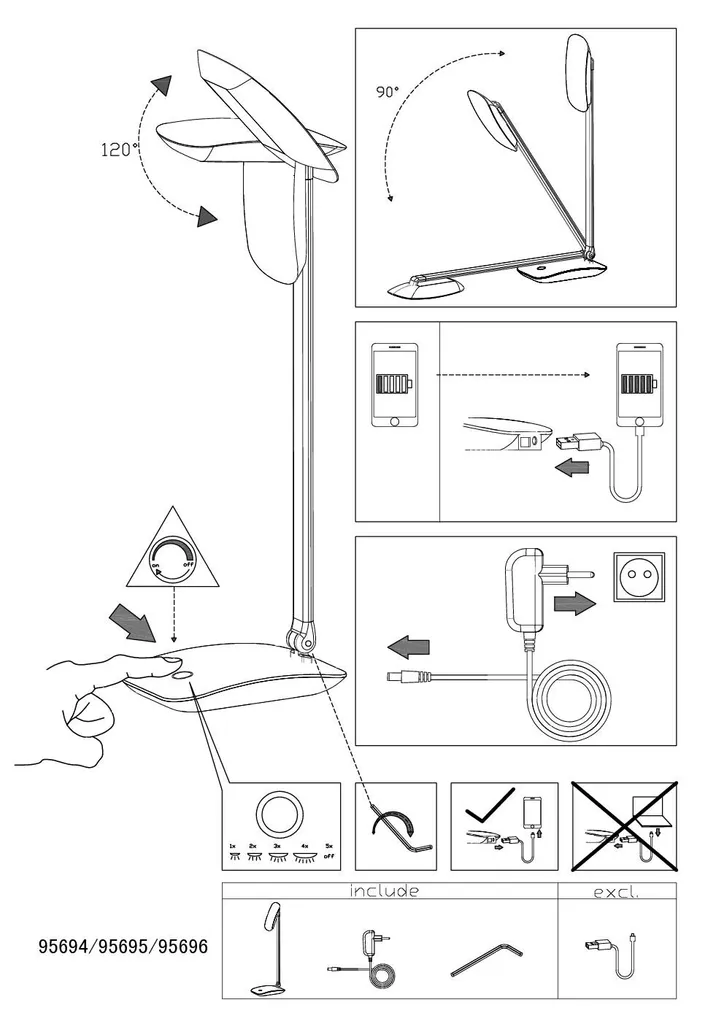 Eglo Cajero Lampada LED per Bambini e Studenti: USB e Touch Dimmer - 5