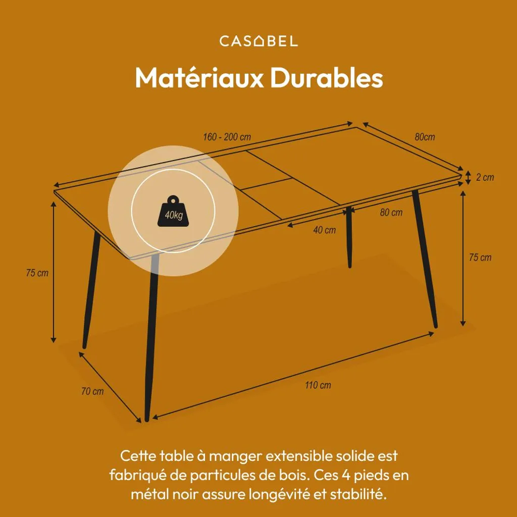 Grande Table à Manger Extensible 6 à 8 Personnes Style Industriel Chic - 4