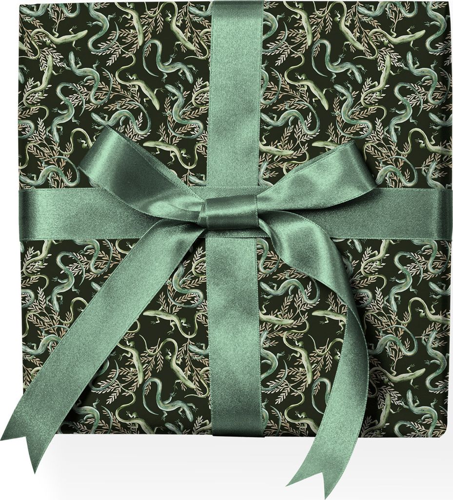 Tolles Natur Geschenkpapier: Botanisches Geschenkpapier mit Eidechsen, grün - G22130, 32 x 48cm