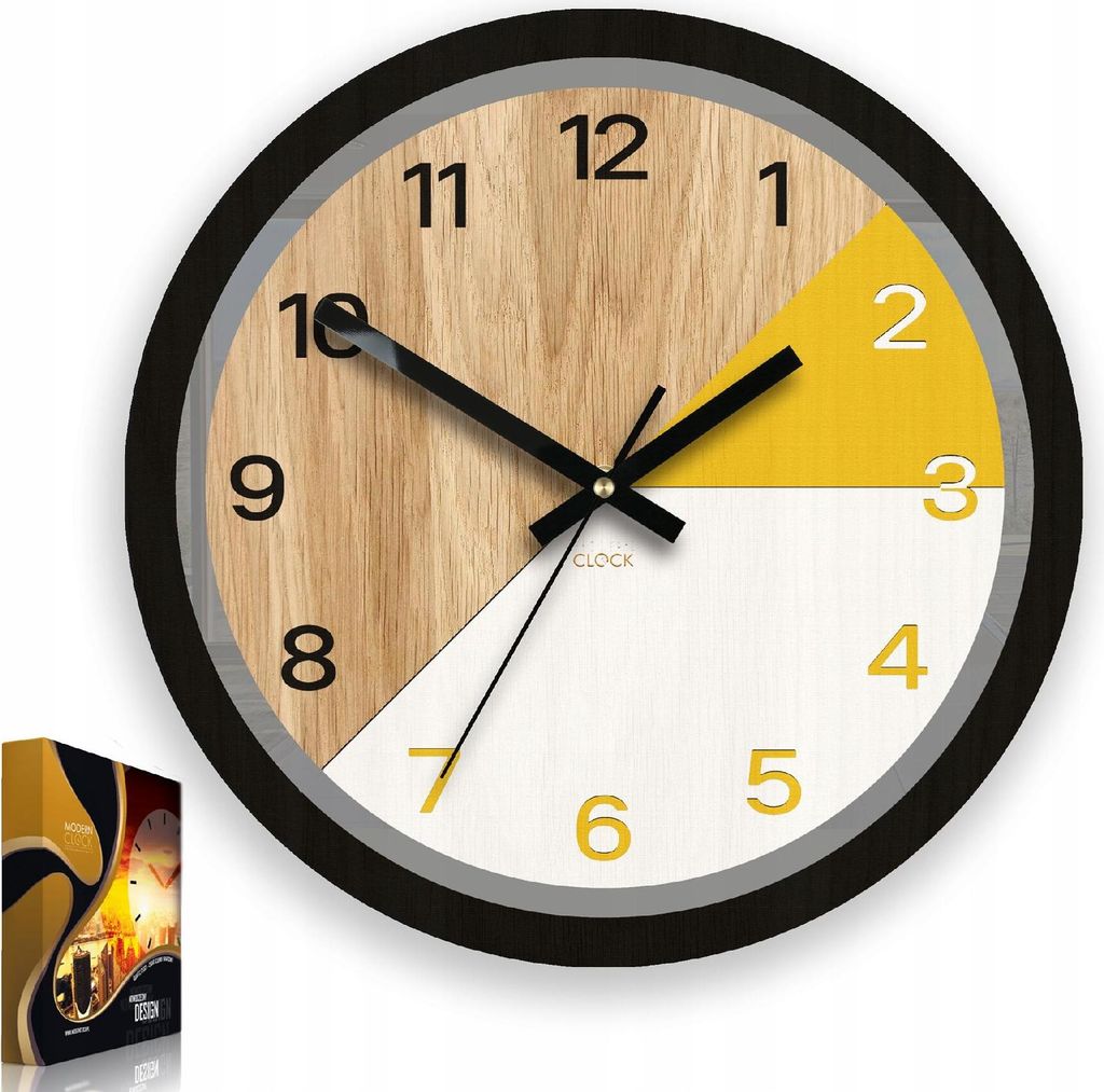 Moderne Eichen-Wanduhr, 33cm, Paris gelb