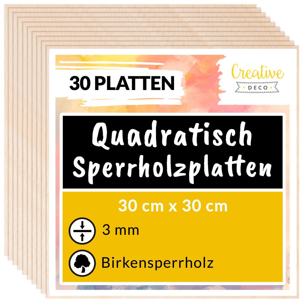 Creative Deco 30 x 30x30cm Multiplex Platen Vierkant 3mm, Productafbeelding 