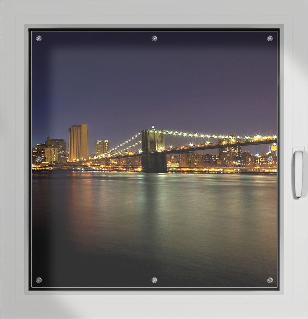 Wallario Lichtschutzbild, Dekorativer Sichtschutz Sonnenschutz 96 x 100 cm mit Motiv: New York Skyline - Brooklyn Bridge und Manhattan am Abend - V...