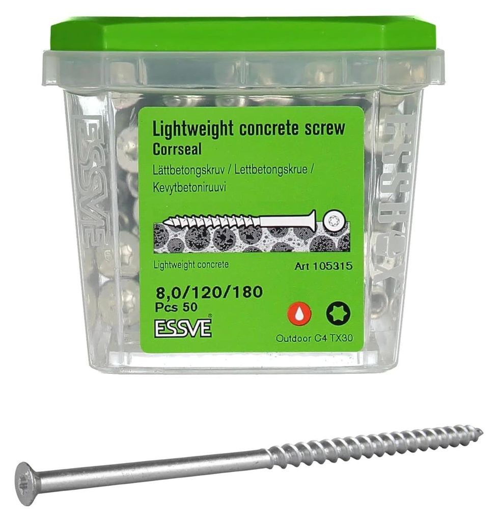 ESSVE Porenbetonschrauben mit Senkkopf TX30 CORRSEAL C4 lang 8 x 180 mm 50 Stk.