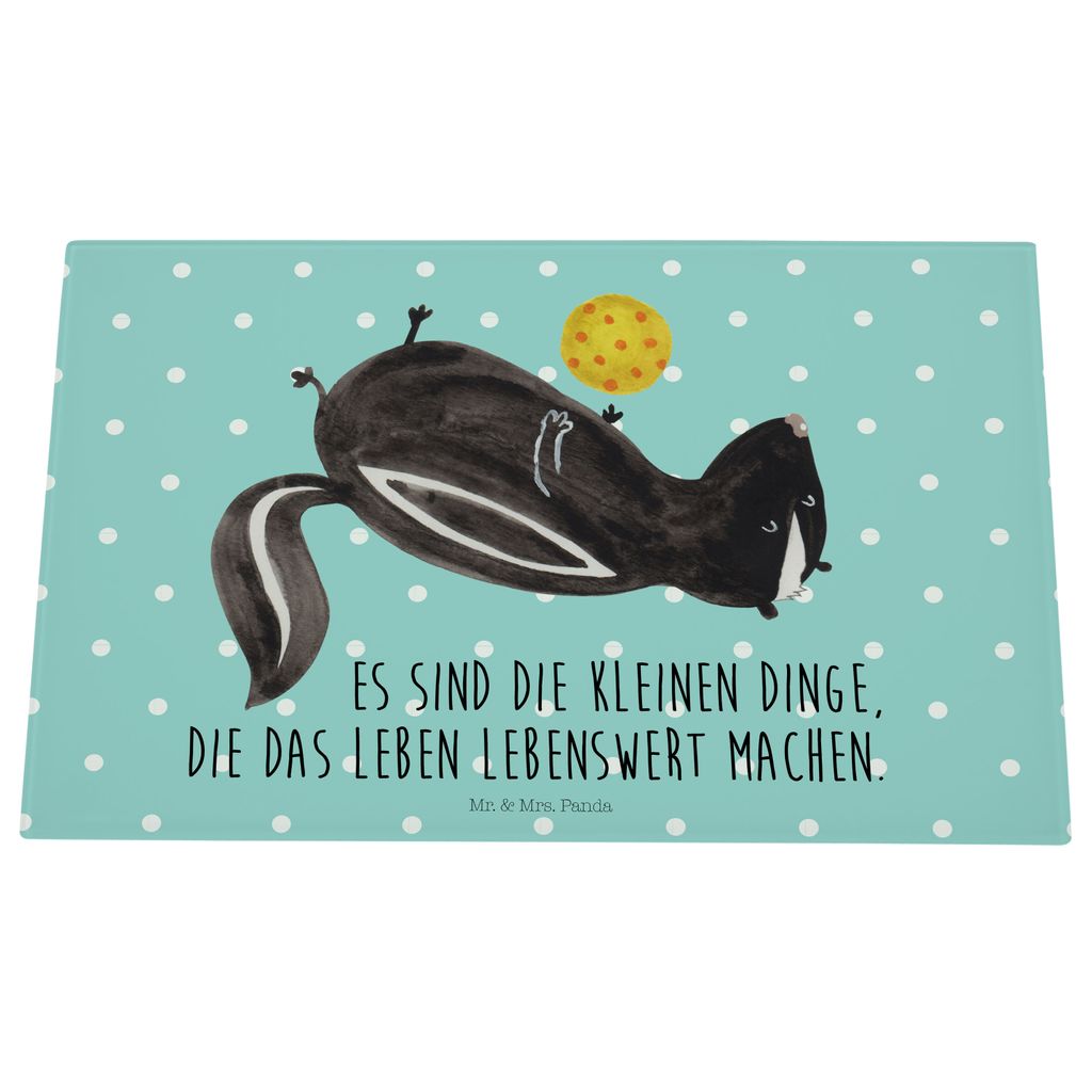 Mr. & Mrs. Panda Glas Schneidbrett Stinktier Ball - Türkis Pastell - Geschenk, Raubtier, Schneidebrett Aus, Schneidplatte, Hackbrett, Schneideplat...