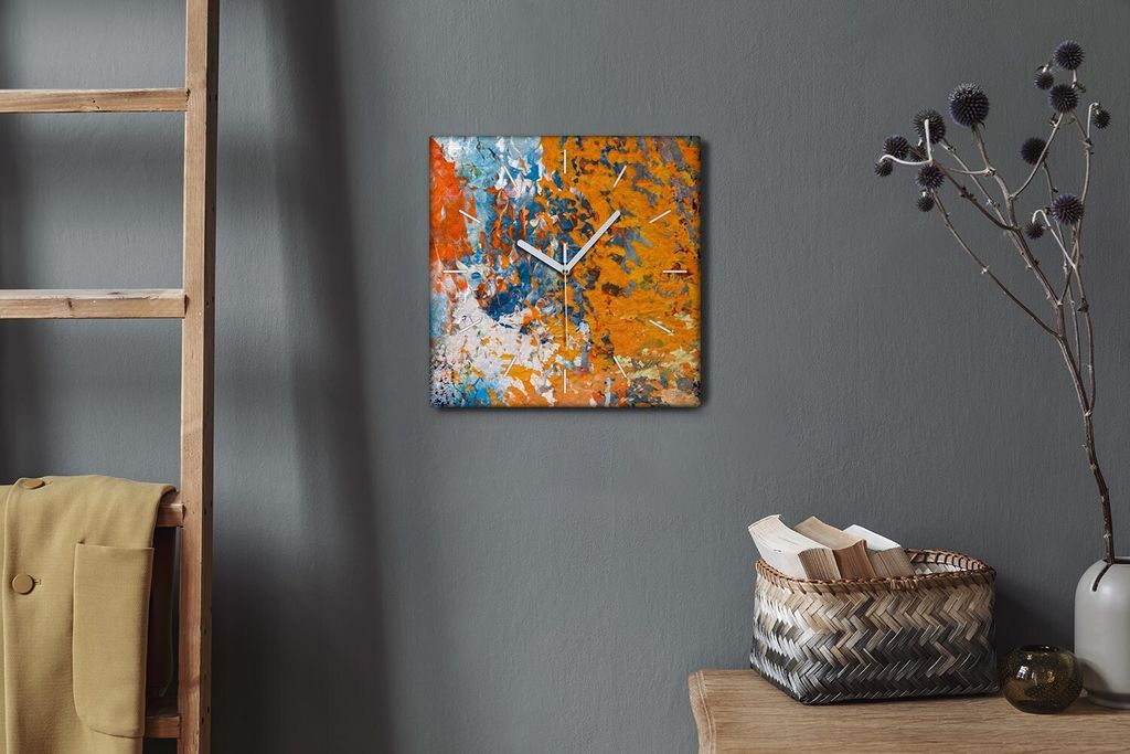 Coloray Hodiny Unikátní 30x30 cm Tiché hodiny Pro obývací pokoj a kuchyň Nástěnné hodiny Plátno Bílé ručičky hodin - malování