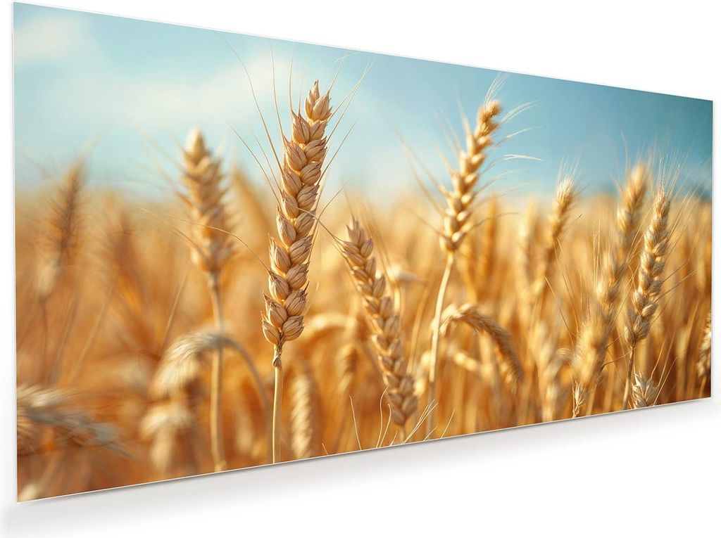 Glasbild 120x60cm in XXL für Wohnzimmer, Schlafzimmer Motiv Weizenfeld