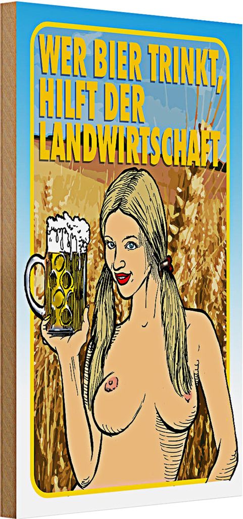 Holzschild Pinup 20x30cm wer Bier trinkt hilft