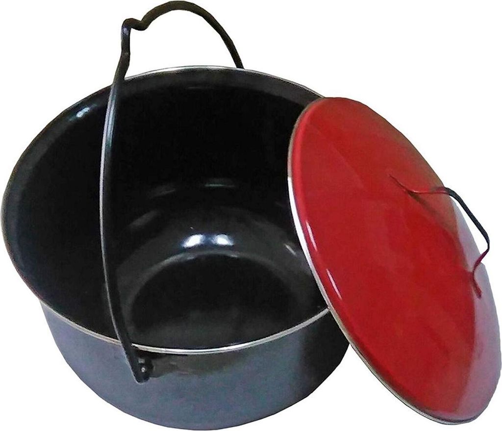 Gulaschtopf 14 L schwarz mit rotem Deckel, Gulaschkessel Produktbild 