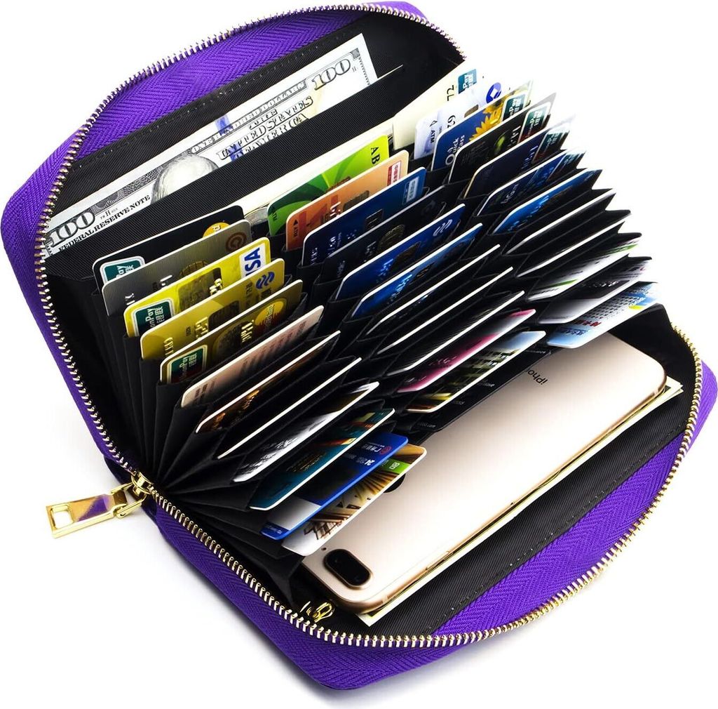 Geldbörse Damen Kreditkartenetui Gross Leder Geldbörsen RFID Blocking Schutz Wallet Groß Geldbeutel Frauen