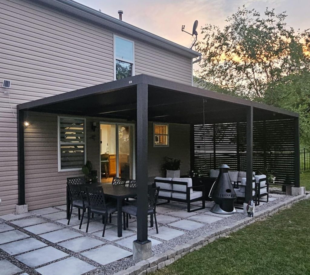 PURPLE LEAF Pergola 3,65x6m Wasserdicht Winterfest, Aluminium Pavillon mit Verstellbarem Lamellendach, Grau