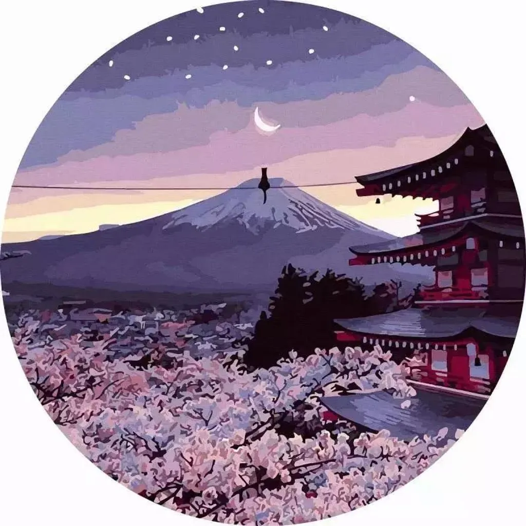 Kit de peinture numérotée ronde 40cm motif paysage Mont Fuji Japon