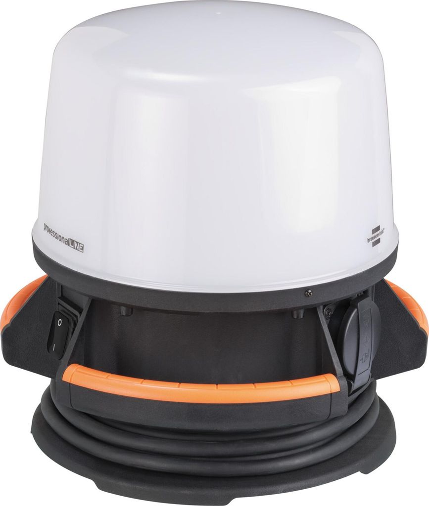 A professional studio shot of a portable LED work light.