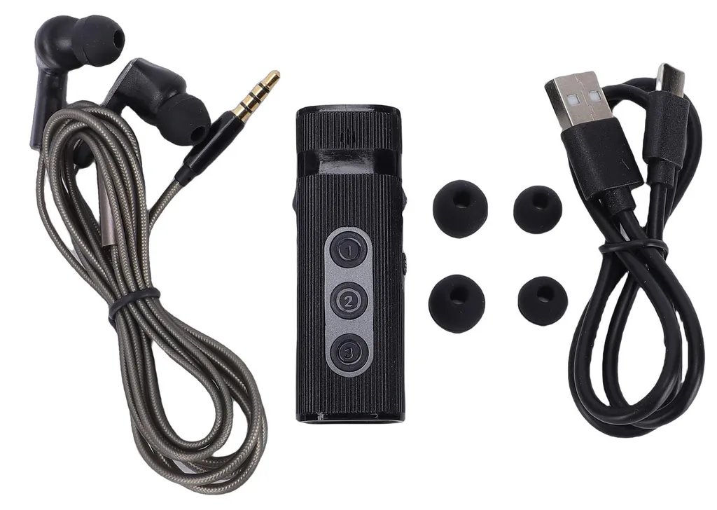 Amplificateur audio noir rechargeable V-20 avec écouteurs filaires