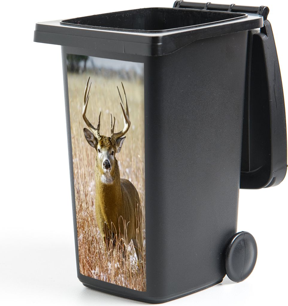 MuchoWow Mülltonnenaufkleber Hirsche - Gras - Herbst - Tiere - Natur - Geweih 44x98 cm - Containeraufkleber - Aufkleber - Mülltonnen-Aufkleber