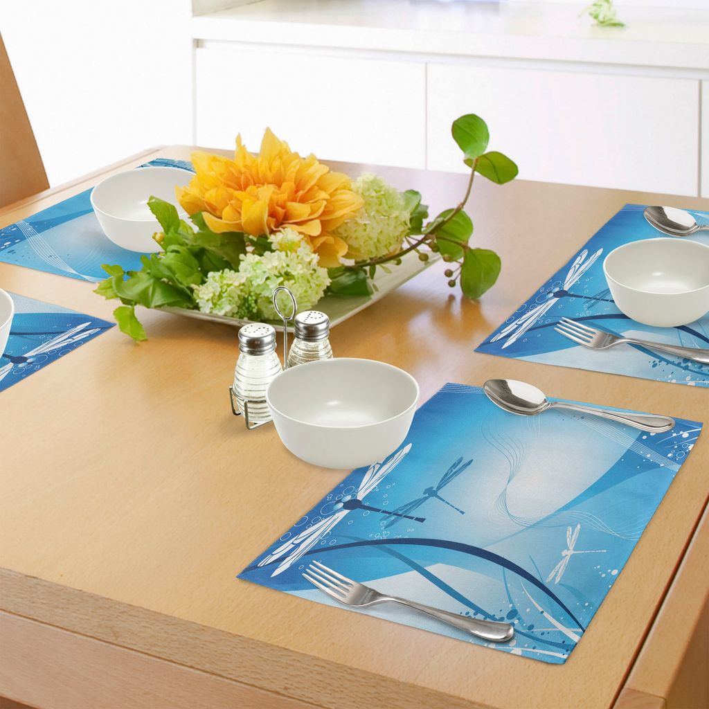 ABAKUHAUS Libelle Platzmatten, Unterwasserseeleben mit der korallenroten nautischen mit Fliegen-Wanzen-Natur-Bild, Tiscjdeco aus Farbfesten Stoff f...